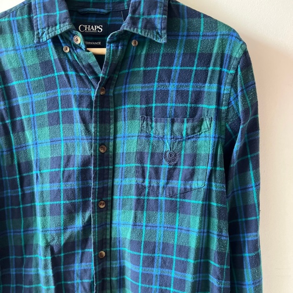 Chaps Casual Blue & Green Plaid Cotton Button Up Shirt M - Picture 7 of 8